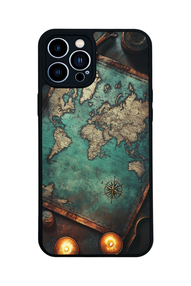 iPhone 13 Pro Max Uyumlu Harita Tasarımlı Glossy Premium Kılıf
