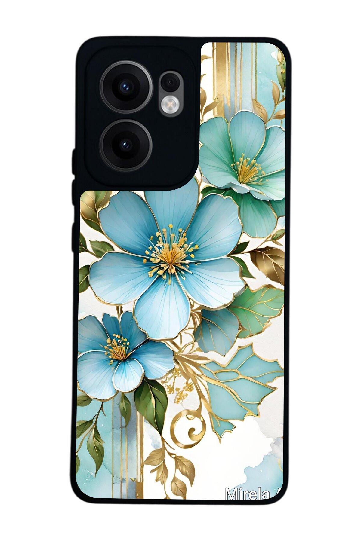 Oppo Reno 13F Uyumlu Yaldizli Cicek Tasarımlı Glossy Premium Kılıf