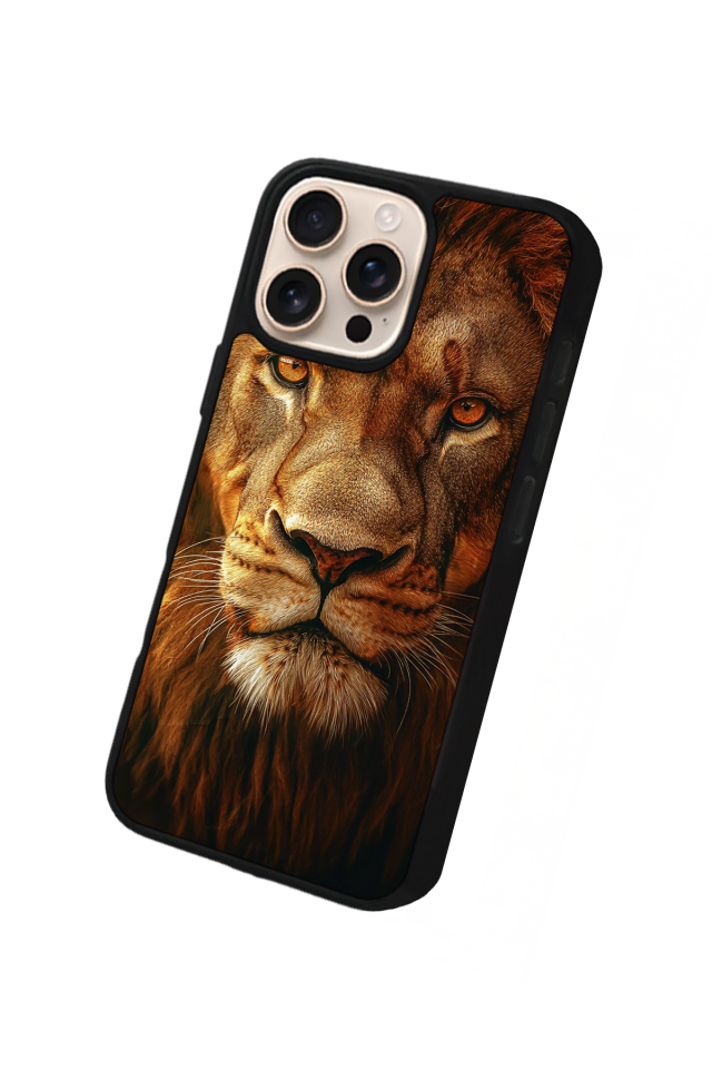 iPhone 16 Pro Uyumlu Aslan Tasarımlı Glossy Premium Kılıf