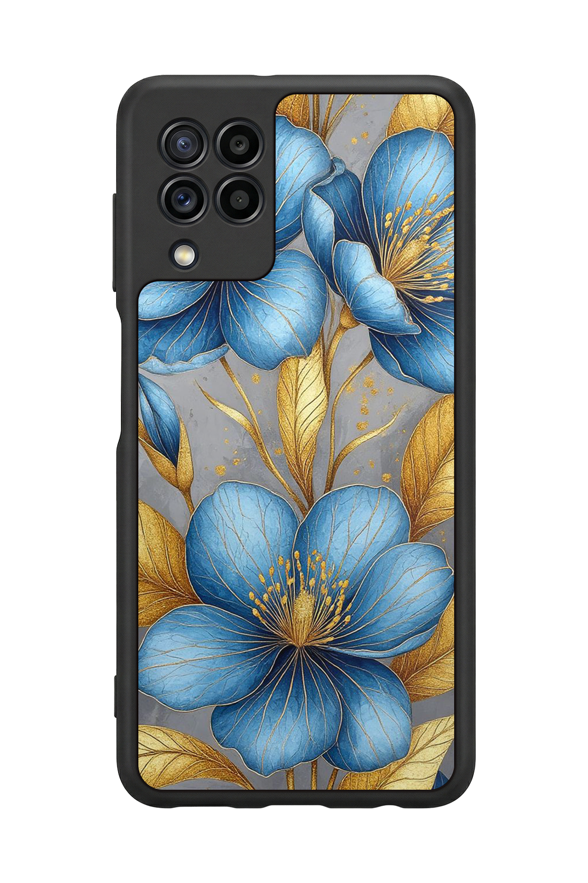 Samsung Galaxy M22 Uyumlu Yaldizli Cicek Tasarımlı Glossy Premium Kılıf