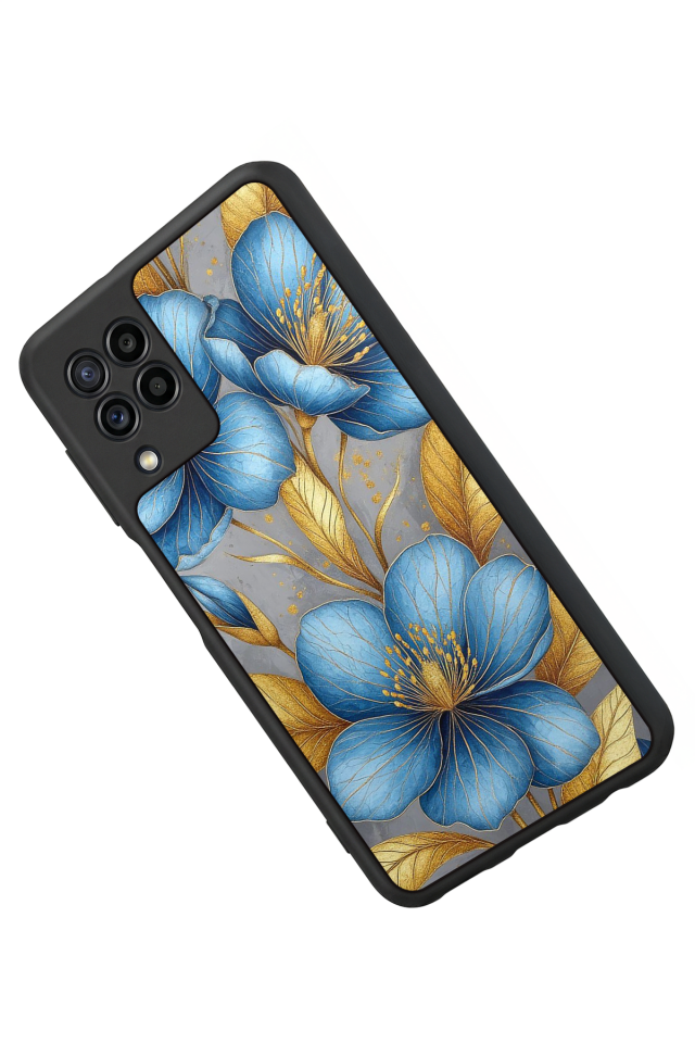 Samsung Galaxy M22 Uyumlu Yaldizli Cicek Tasarımlı Glossy Premium Kılıf