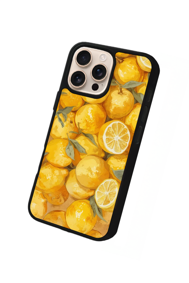 iPhone 16 Pro Uyumlu Limon Tasarımlı Glossy Premium Kılıf