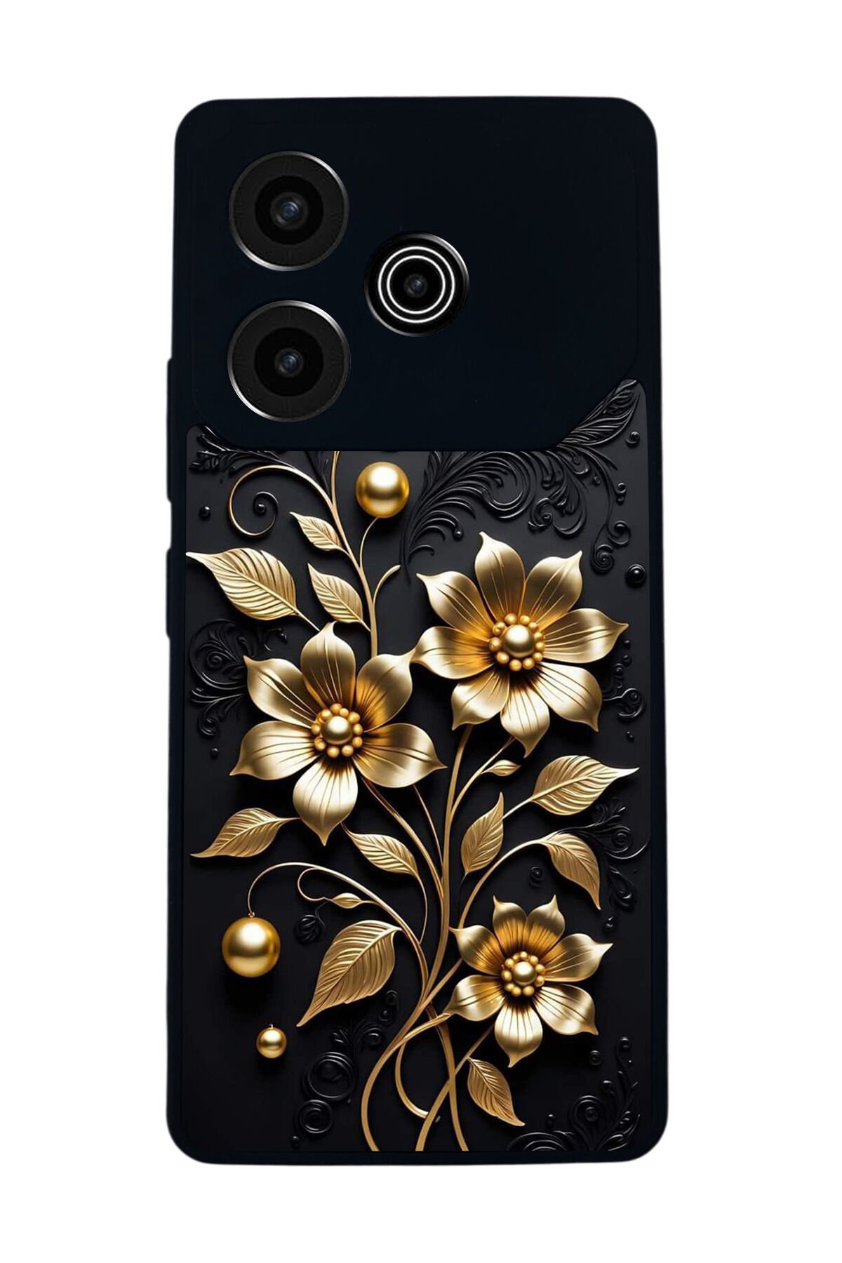 Tecno Pova 6 Uyumlu Yaldizli Cicek Tasarımlı Glossy Premium Kılıf