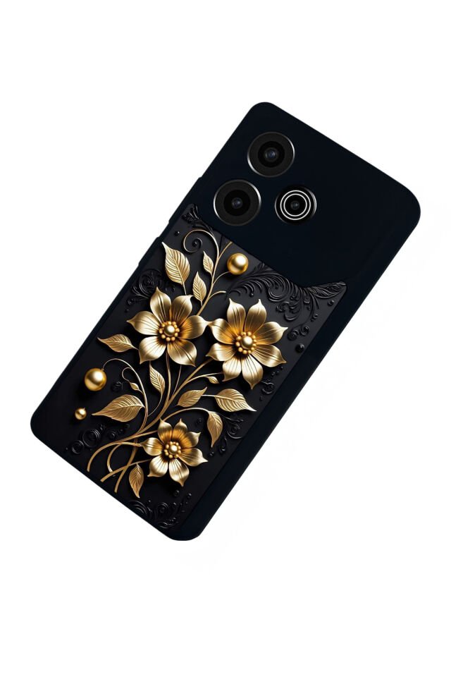 Tecno Pova 6 Uyumlu Yaldizli Cicek Tasarımlı Glossy Premium Kılıf