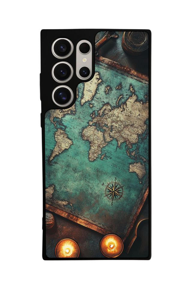 Samsung Galaxy S24 Ultra Uyumlu Harita Tasarımlı Glossy Premium Kılıf