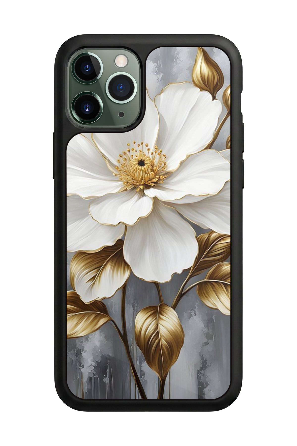 iPhone 11 Pro Uyumlu Yaldizli Cicek Tasarımlı Glossy Premium Kılıf