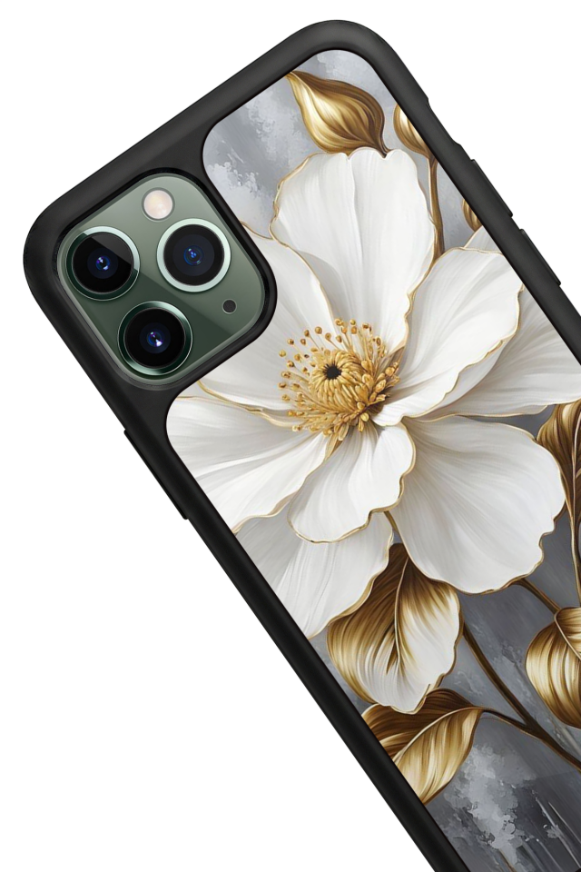 iPhone 11 Pro Uyumlu Yaldizli Cicek Tasarımlı Glossy Premium Kılıf