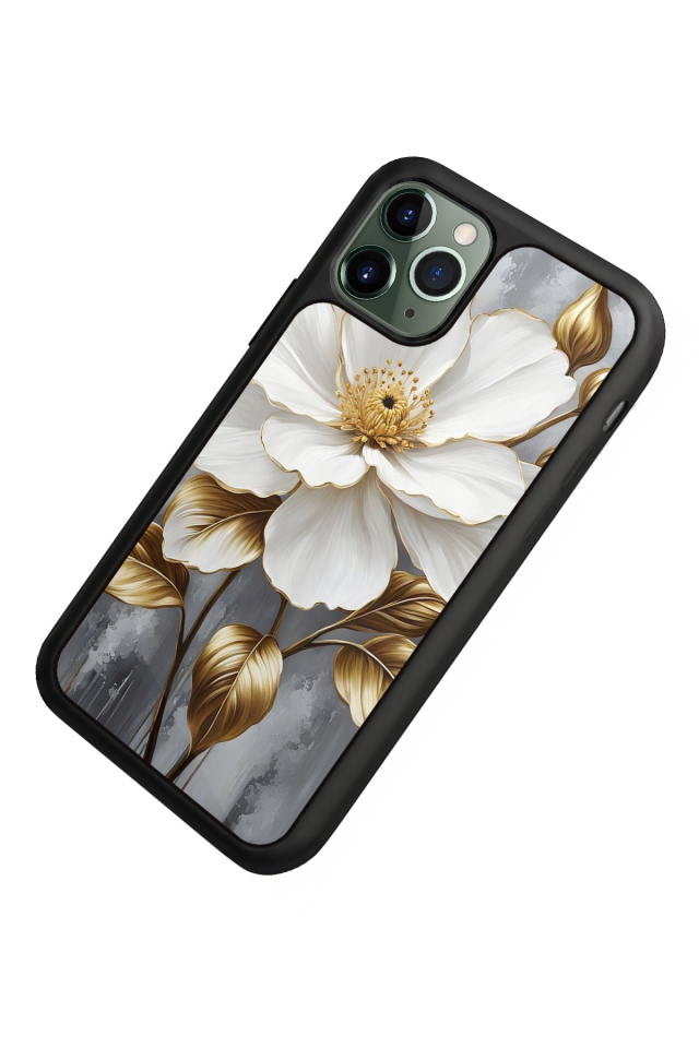 iPhone 11 Pro Uyumlu Yaldizli Cicek Tasarımlı Glossy Premium Kılıf