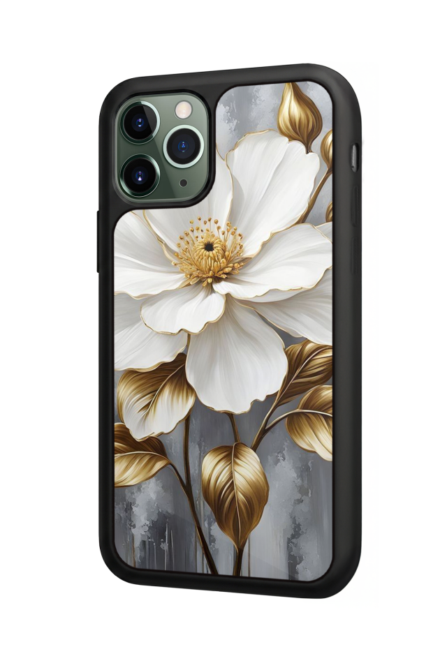 iPhone 11 Pro Uyumlu Yaldizli Cicek Tasarımlı Glossy Premium Kılıf