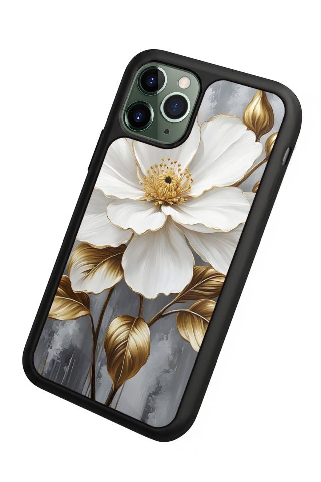 iPhone 11 Pro Uyumlu Yaldizli Cicek Tasarımlı Glossy Premium Kılıf