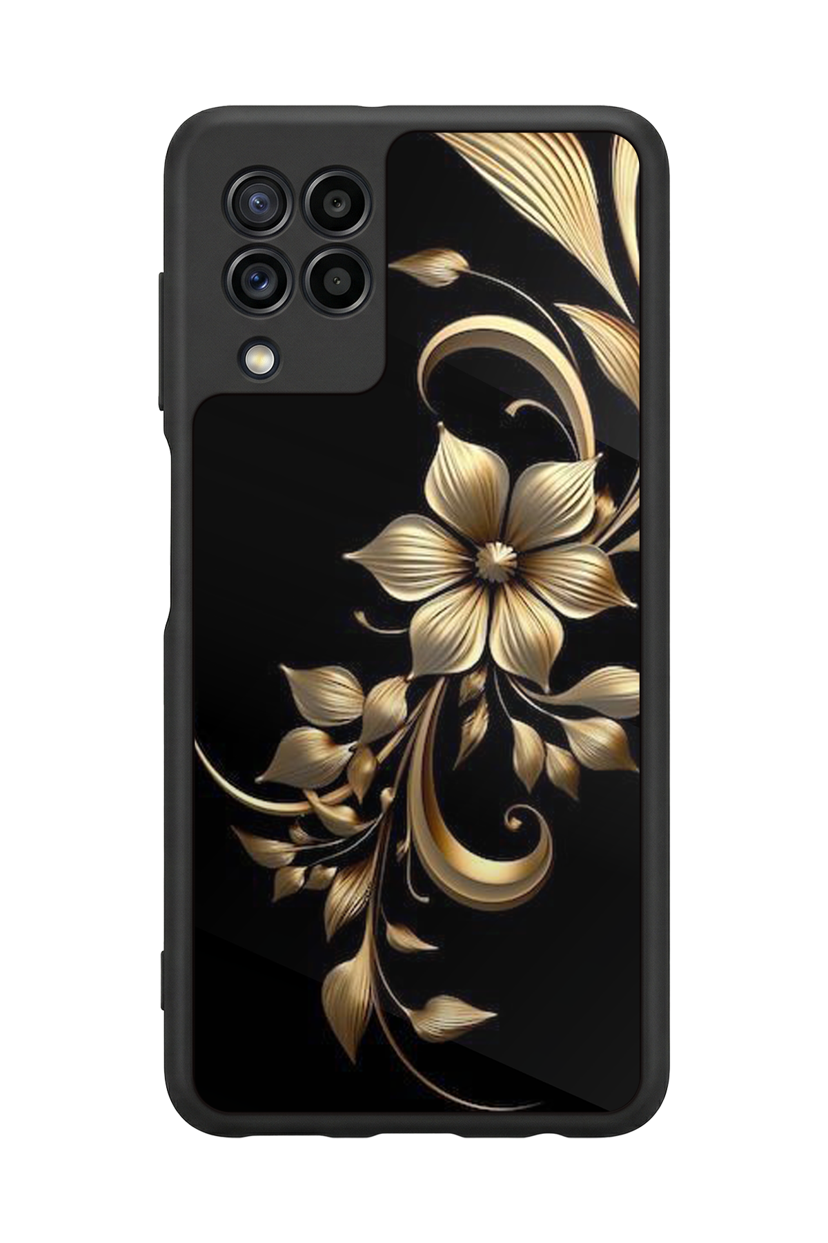 Samsung Galaxy M22 Uyumlu Yaldizli Cicek Tasarımlı Glossy Premium Kılıf