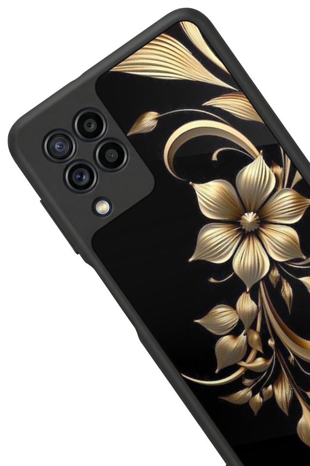 Samsung Galaxy M22 Uyumlu Yaldizli Cicek Tasarımlı Glossy Premium Kılıf