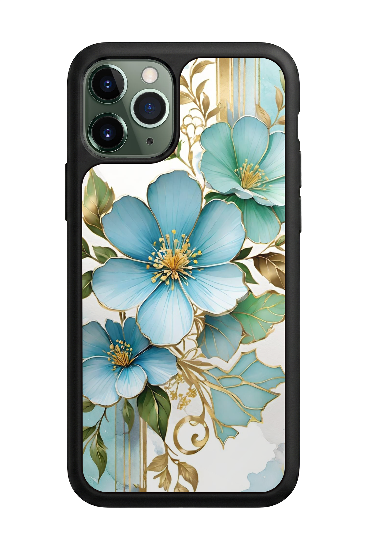 iPhone 11 Pro Uyumlu Yaldizli Cicek Tasarımlı Glossy Premium Kılıf