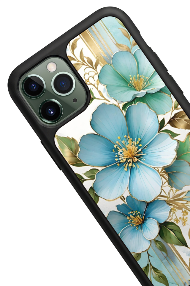 iPhone 11 Pro Uyumlu Yaldizli Cicek Tasarımlı Glossy Premium Kılıf