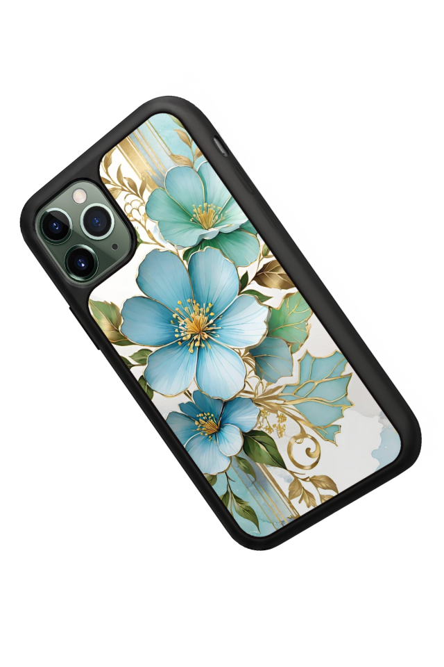 iPhone 11 Pro Uyumlu Yaldizli Cicek Tasarımlı Glossy Premium Kılıf