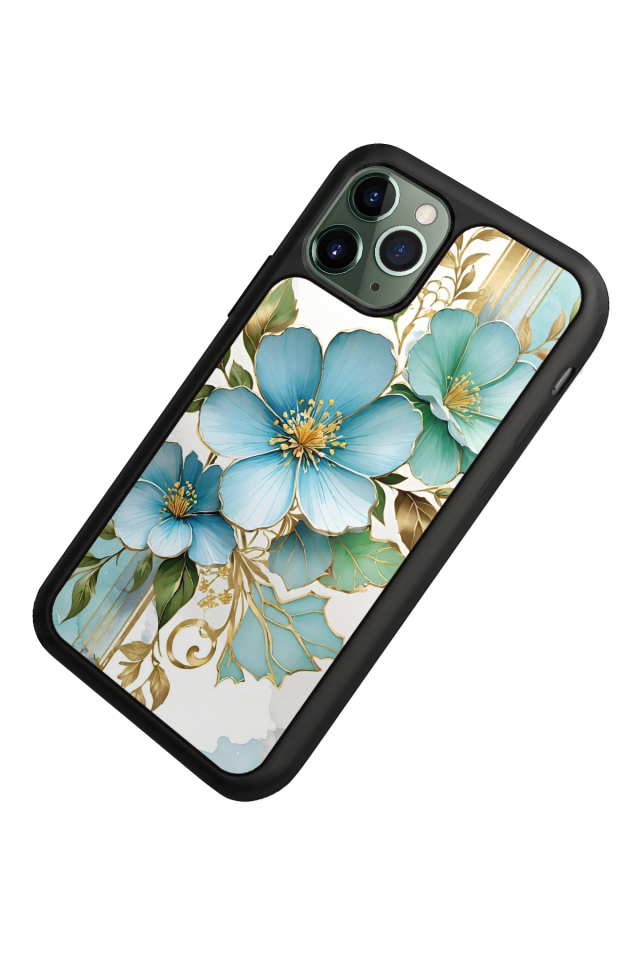 iPhone 11 Pro Uyumlu Yaldizli Cicek Tasarımlı Glossy Premium Kılıf