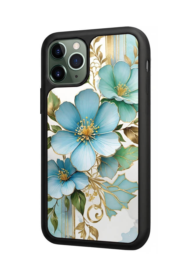 iPhone 11 Pro Uyumlu Yaldizli Cicek Tasarımlı Glossy Premium Kılıf