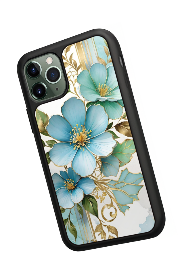 iPhone 11 Pro Uyumlu Yaldizli Cicek Tasarımlı Glossy Premium Kılıf