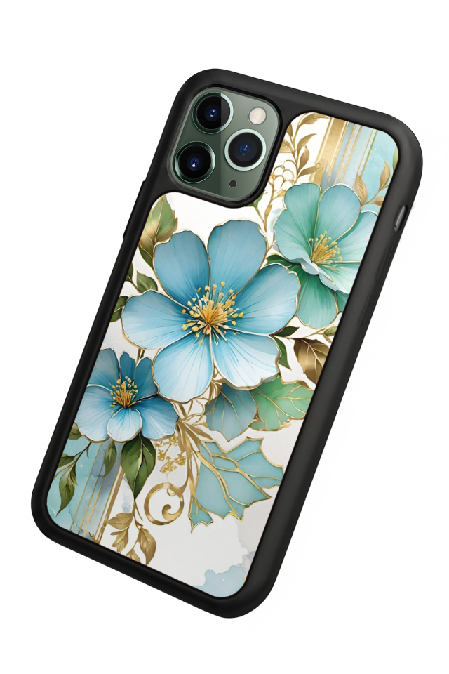 iPhone 11 Pro Uyumlu Yaldizli Cicek Tasarımlı Glossy Premium Kılıf