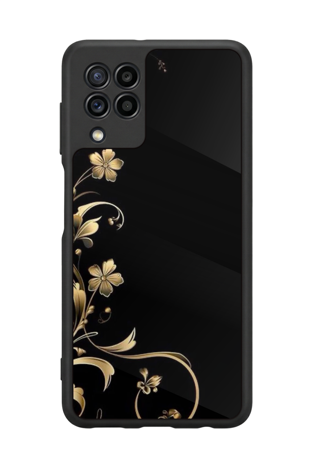 Samsung Galaxy M22 Uyumlu Yaldizli Cicek Tasarımlı Glossy Premium Kılıf