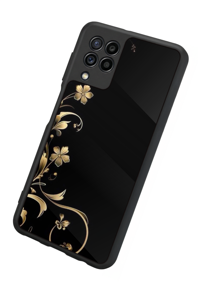 Samsung Galaxy M22 Uyumlu Yaldizli Cicek Tasarımlı Glossy Premium Kılıf