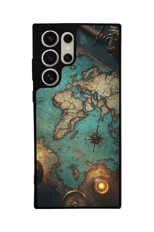 Samsung Galaxy S24 Ultra Uyumlu Harita Tasarımlı Glossy Premium Kılıf