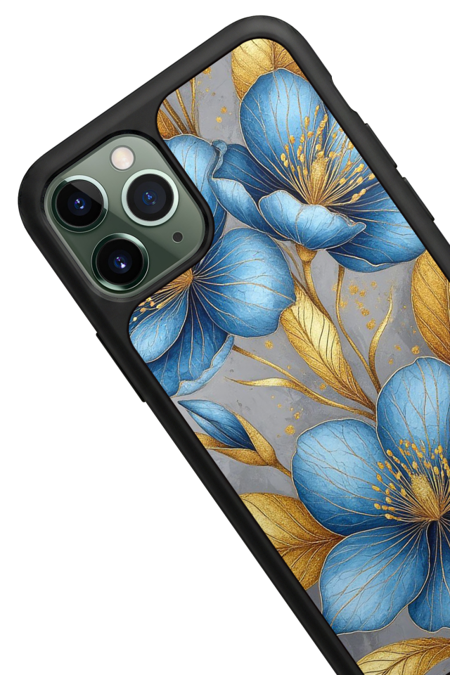 iPhone 11 Pro Uyumlu Yaldizli Cicek Tasarımlı Glossy Premium Kılıf