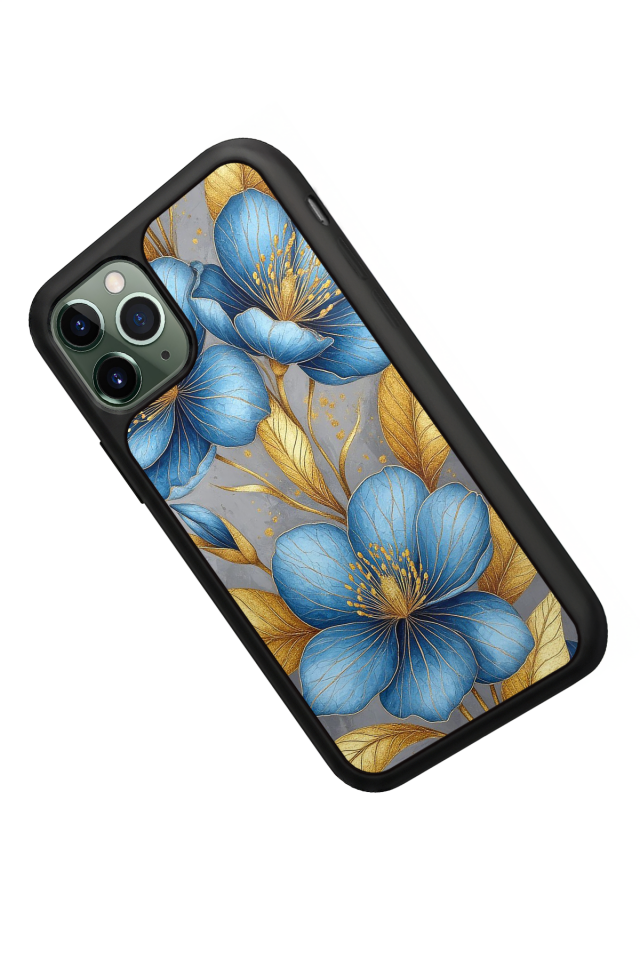 iPhone 11 Pro Uyumlu Yaldizli Cicek Tasarımlı Glossy Premium Kılıf