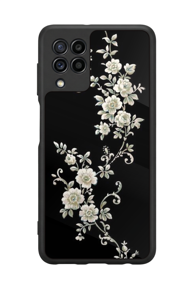 Samsung Galaxy M22 Uyumlu Yaldizli Cicek Tasarımlı Glossy Premium Kılıf