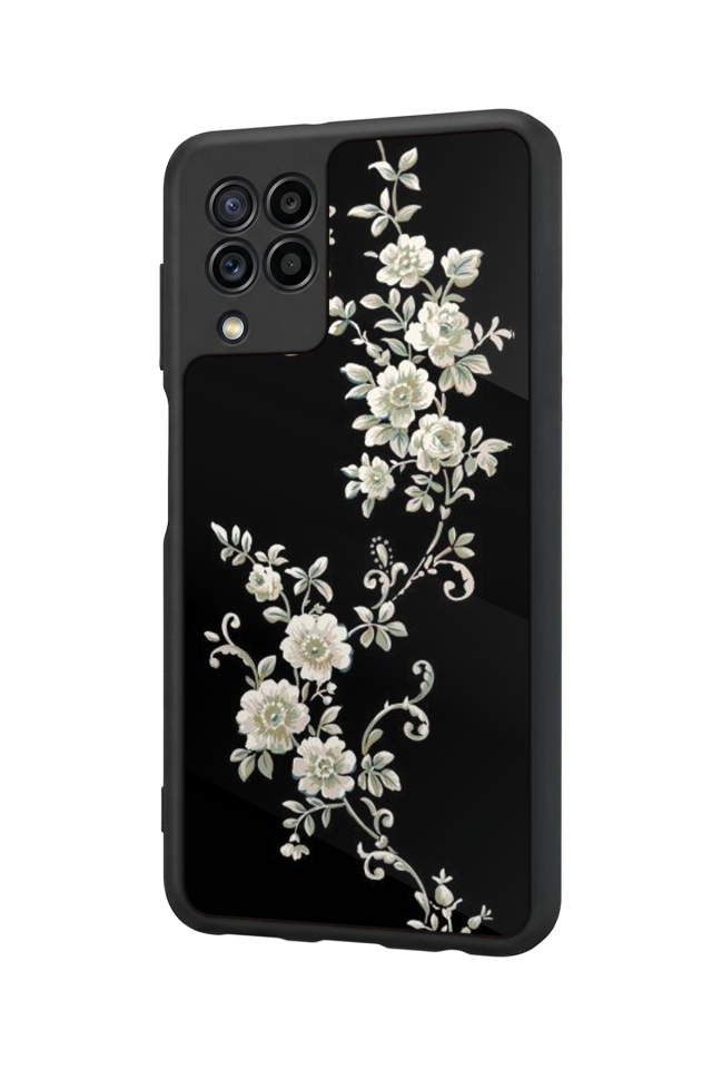 Samsung Galaxy M22 Uyumlu Yaldizli Cicek Tasarımlı Glossy Premium Kılıf