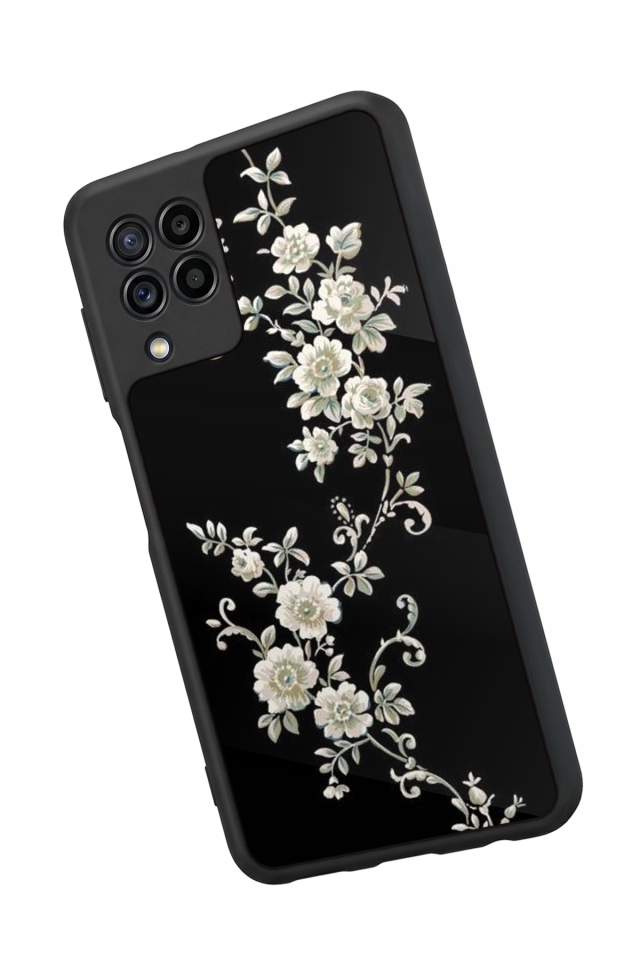 Samsung Galaxy M22 Uyumlu Yaldizli Cicek Tasarımlı Glossy Premium Kılıf