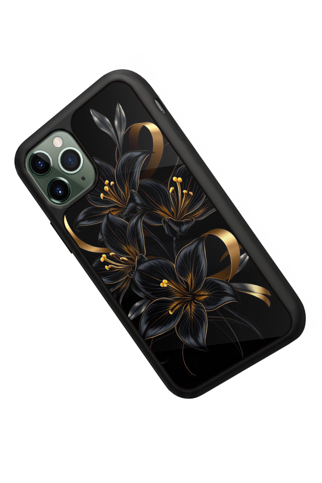 iPhone 11 Pro Uyumlu Yaldizli Cicek Tasarımlı Glossy Premium Kılıf