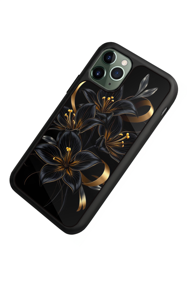 iPhone 11 Pro Uyumlu Yaldizli Cicek Tasarımlı Glossy Premium Kılıf
