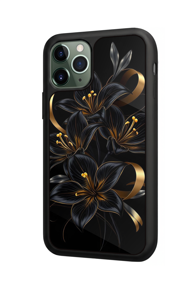 iPhone 11 Pro Uyumlu Yaldizli Cicek Tasarımlı Glossy Premium Kılıf