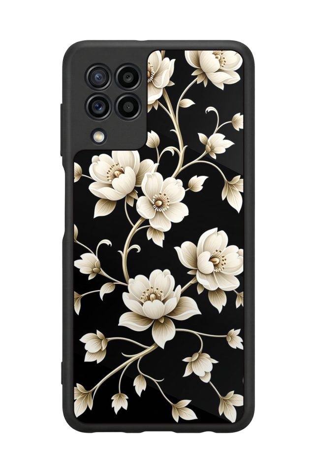 Samsung Galaxy M22 Uyumlu Yaldizli Cicek Tasarımlı Glossy Premium Kılıf