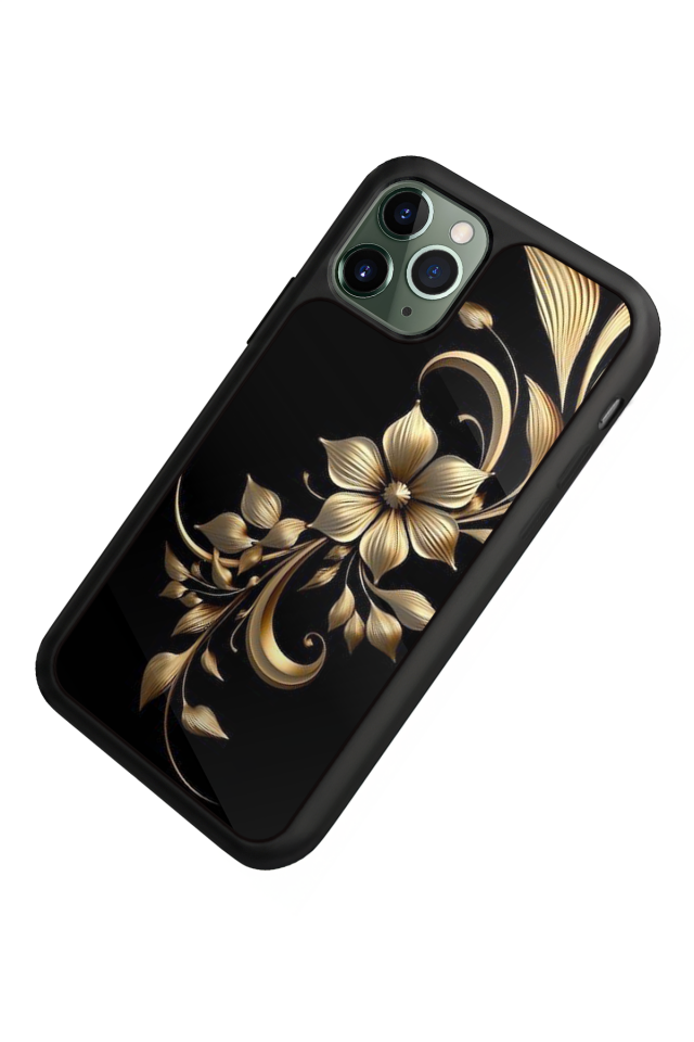 iPhone 11 Pro Uyumlu Yaldizli Cicek Tasarımlı Glossy Premium Kılıf