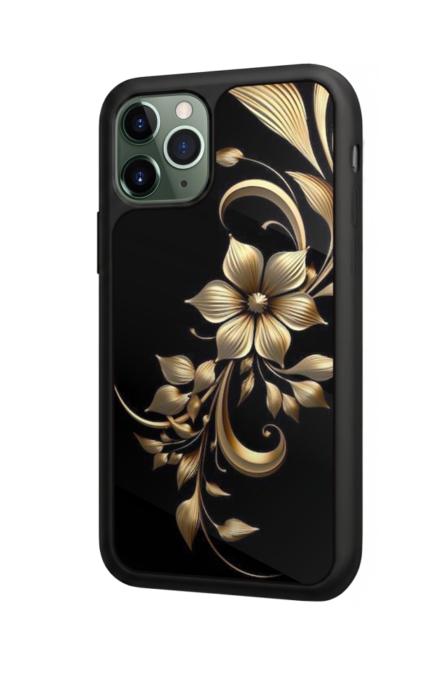 iPhone 11 Pro Uyumlu Yaldizli Cicek Tasarımlı Glossy Premium Kılıf