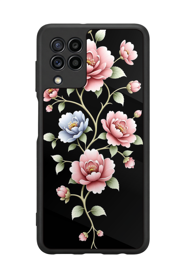 Samsung Galaxy M22 Uyumlu Yaldizli Cicek Tasarımlı Glossy Premium Kılıf
