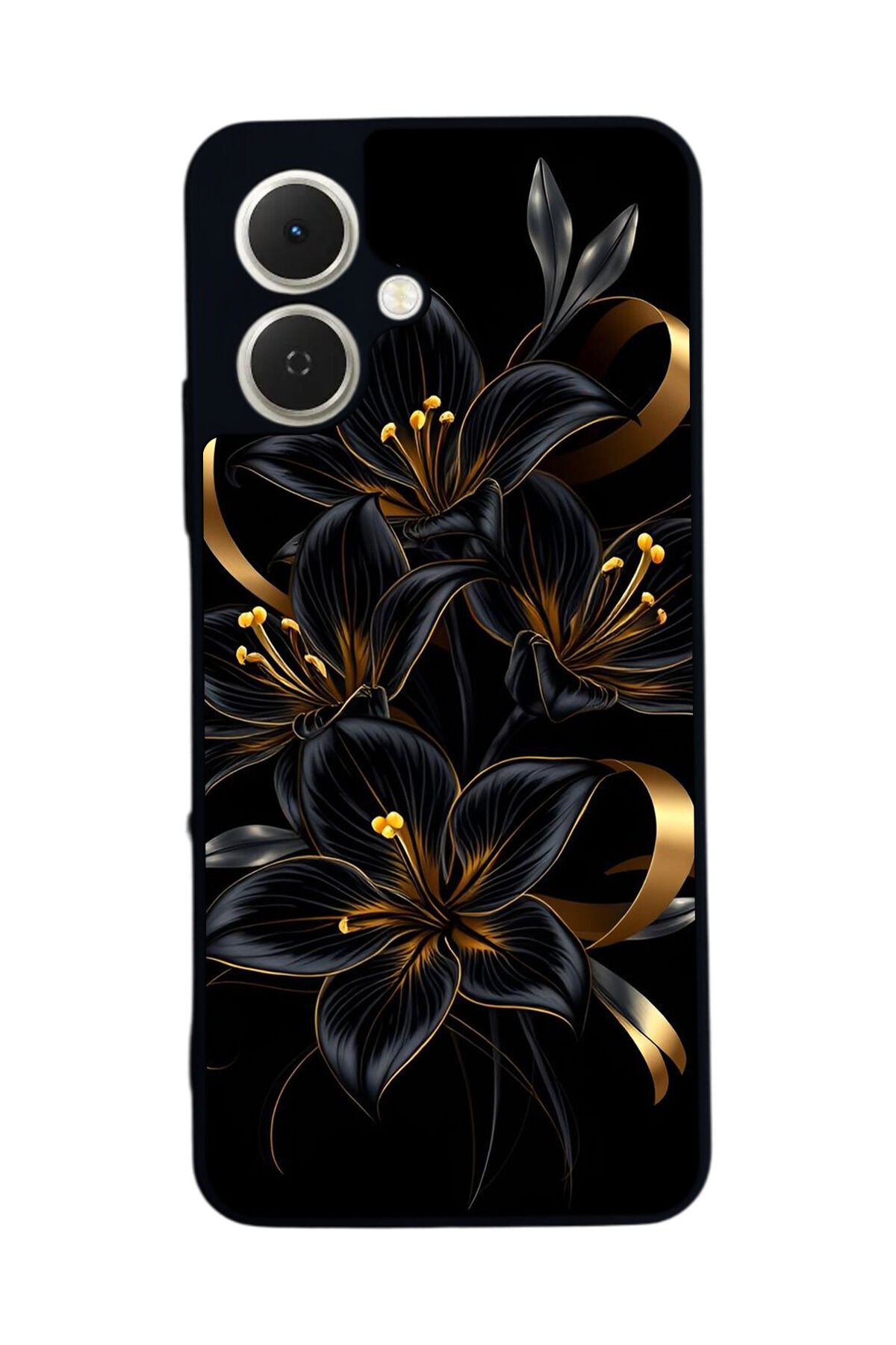 Tecno Spark GO 2 Uyumlu Yaldizli Cicek Tasarımlı Glossy Premium Kılıf