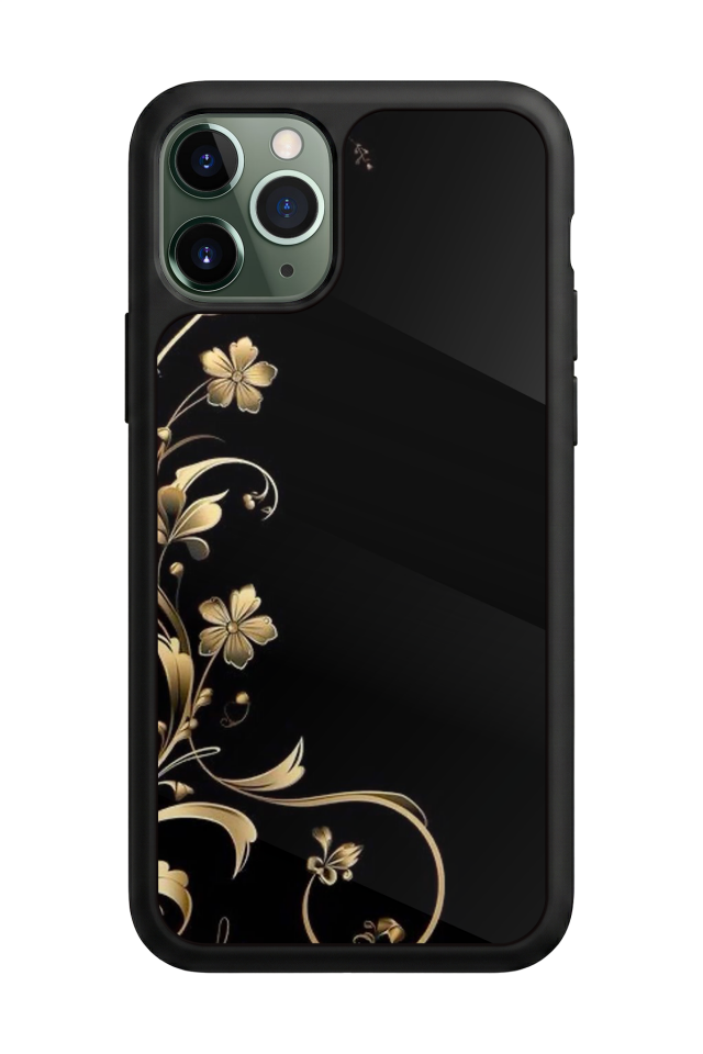 iPhone 11 Pro Uyumlu Yaldizli Cicek Tasarımlı Glossy Premium Kılıf