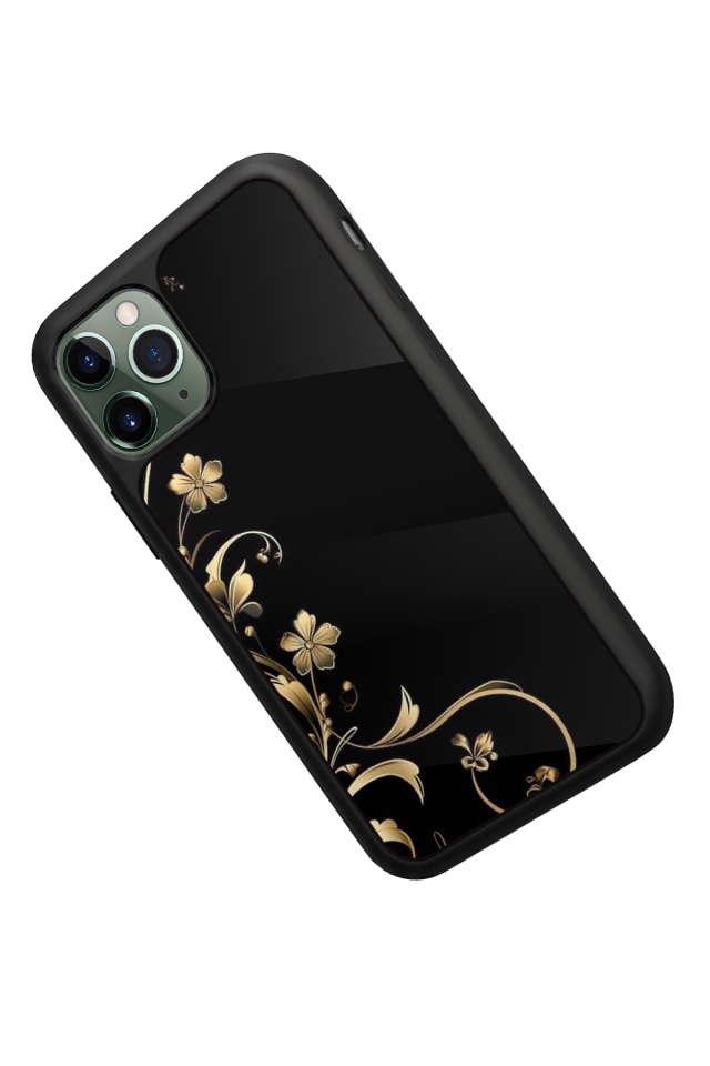 iPhone 11 Pro Uyumlu Yaldizli Cicek Tasarımlı Glossy Premium Kılıf
