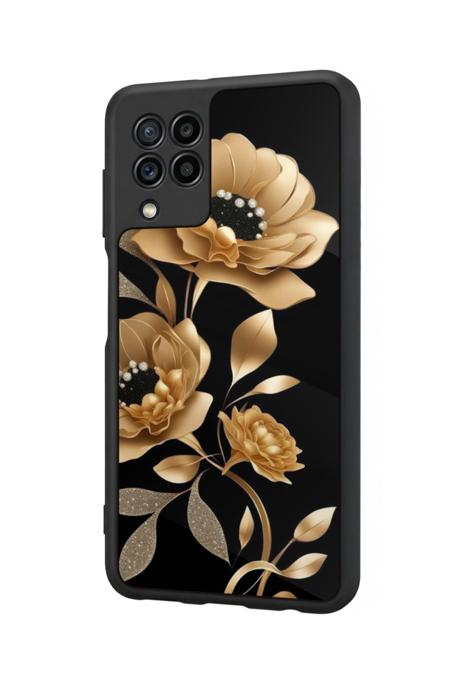 Samsung Galaxy M22 Uyumlu Yaldizli Cicek Tasarımlı Glossy Premium Kılıf