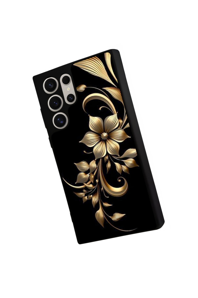 Samsung Galaxy S23 Ultra Uyumlu Yaldizli Cicek Tasarımlı Glossy Premium Kılıf