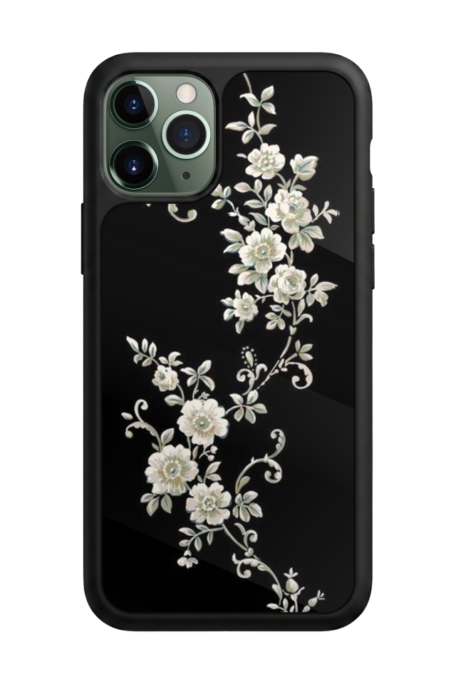 iPhone 11 Pro Uyumlu Yaldizli Cicek Tasarımlı Glossy Premium Kılıf