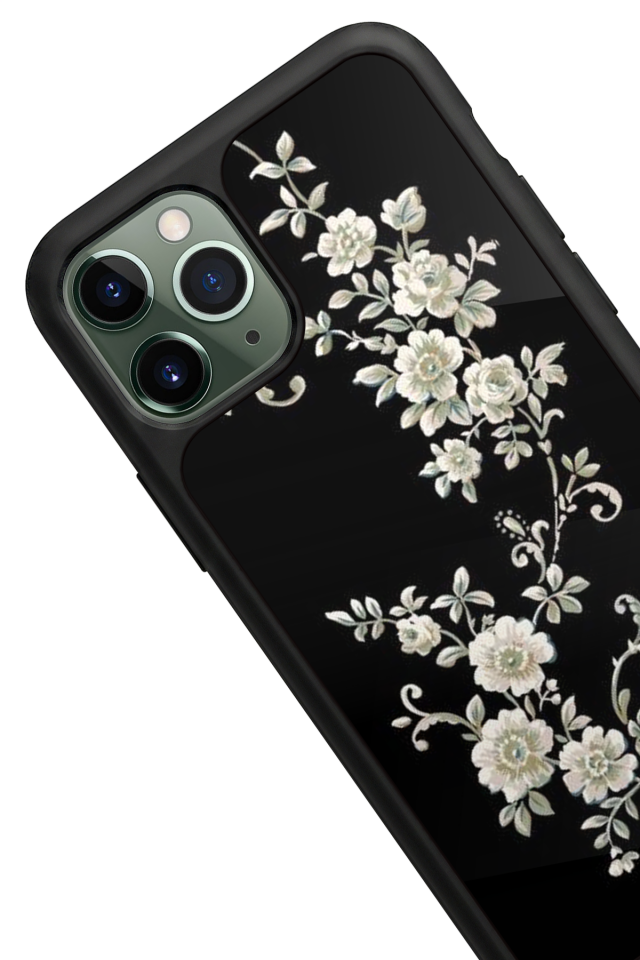 iPhone 11 Pro Uyumlu Yaldizli Cicek Tasarımlı Glossy Premium Kılıf