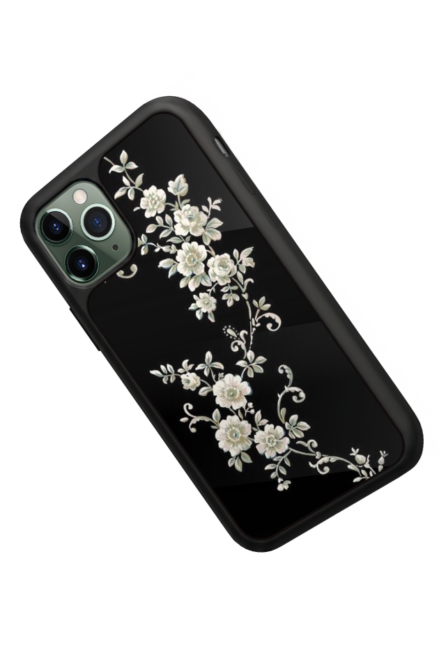 iPhone 11 Pro Uyumlu Yaldizli Cicek Tasarımlı Glossy Premium Kılıf