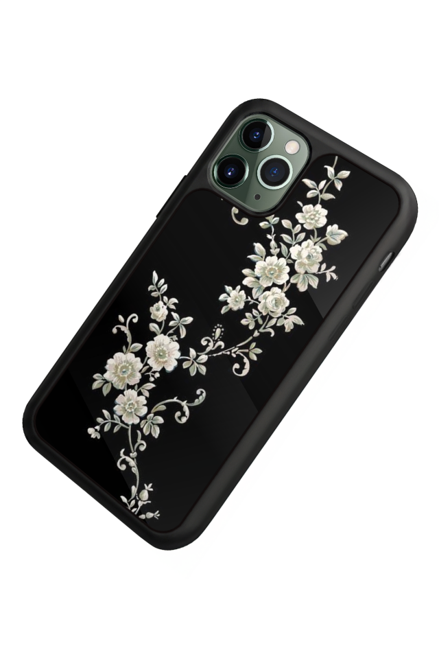 iPhone 11 Pro Uyumlu Yaldizli Cicek Tasarımlı Glossy Premium Kılıf