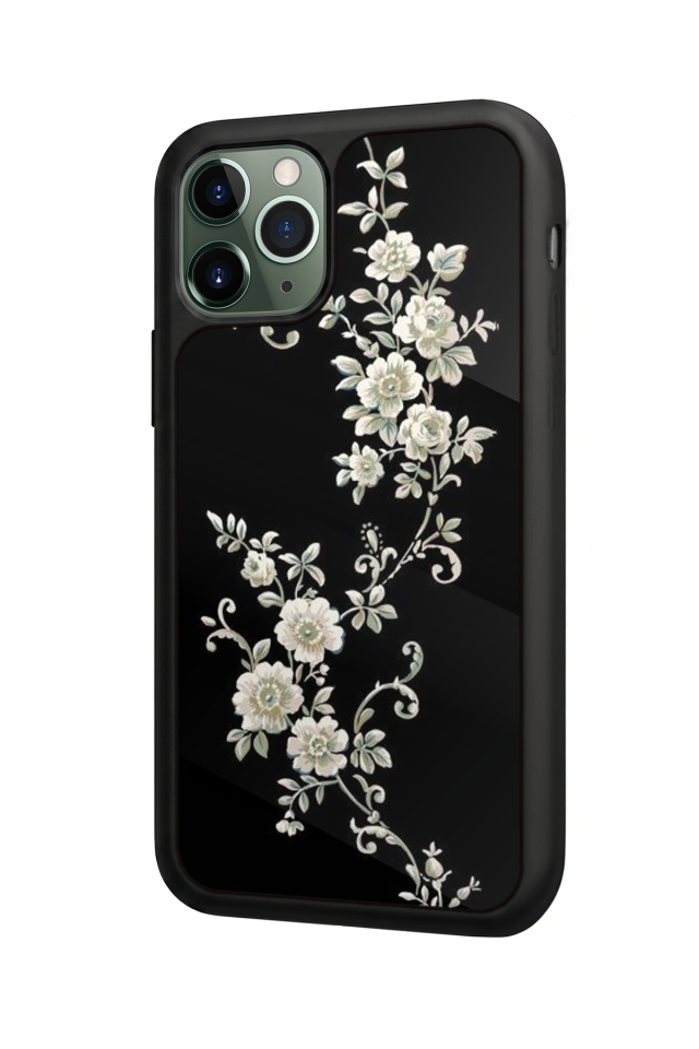 iPhone 11 Pro Uyumlu Yaldizli Cicek Tasarımlı Glossy Premium Kılıf