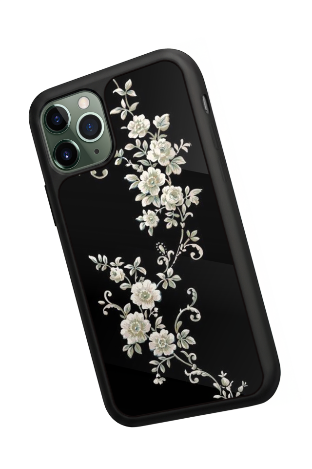 iPhone 11 Pro Uyumlu Yaldizli Cicek Tasarımlı Glossy Premium Kılıf