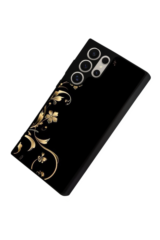 Samsung Galaxy S23 Ultra Uyumlu Yaldizli Cicek Tasarımlı Glossy Premium Kılıf
